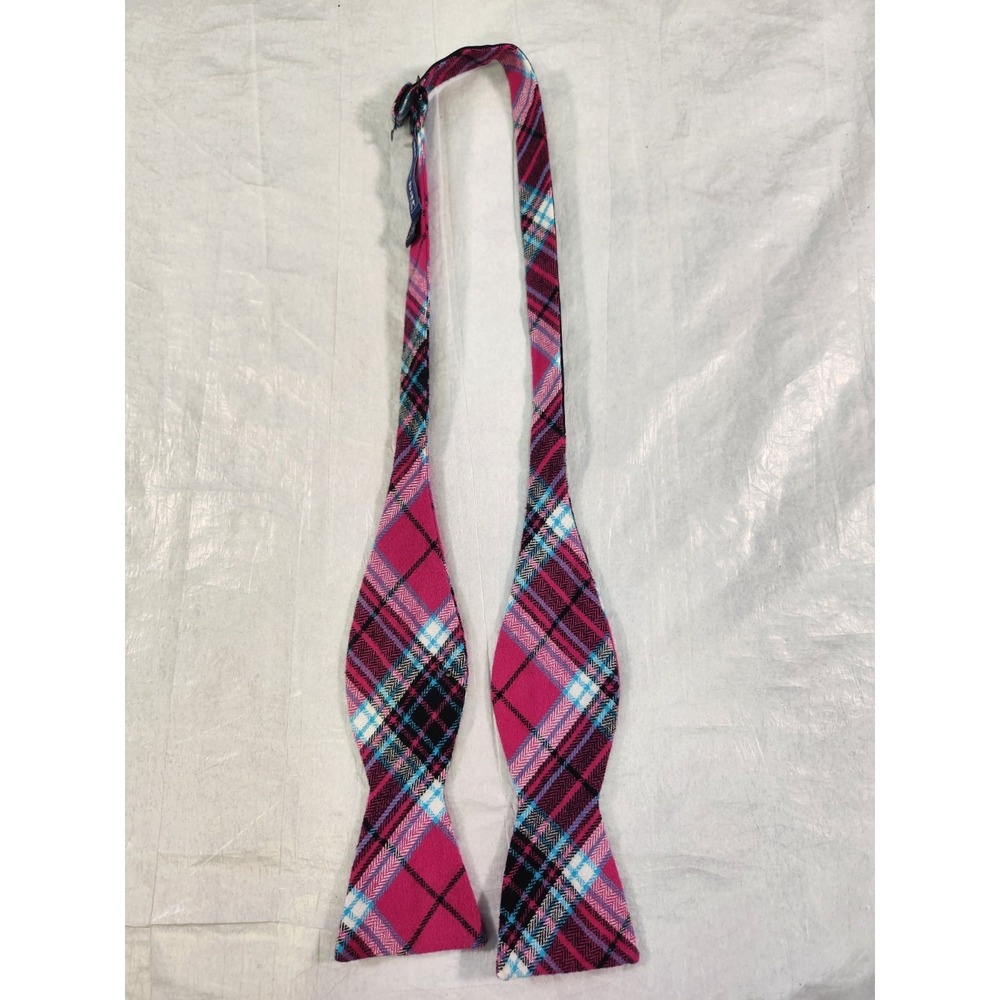 The Tie Bar Pink Blue Black White Plaid Bow Tie Handmade Excellent Cotton